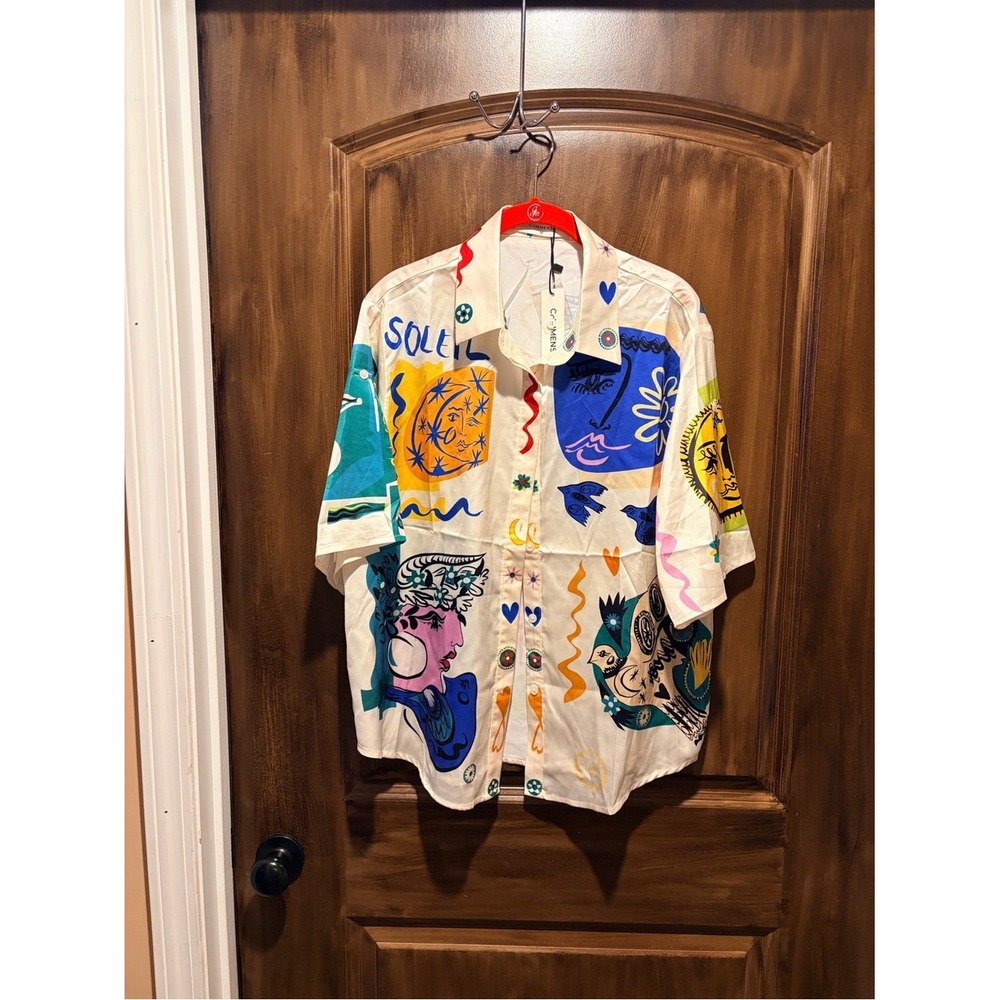 Commense 2 Piece Matching Set Medium Cream Multi NWT Graphic Print Palazzo Pants - Picture 4 of 7